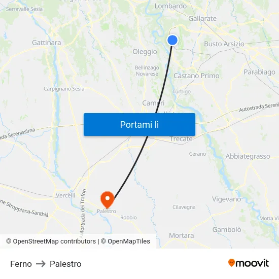 Ferno to Palestro map
