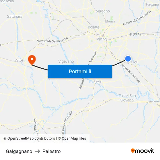 Galgagnano to Palestro map