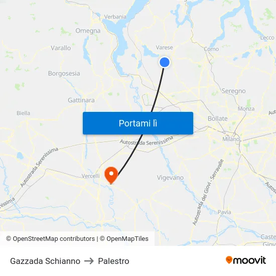 Gazzada Schianno to Palestro map