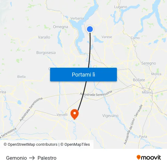 Gemonio to Palestro map