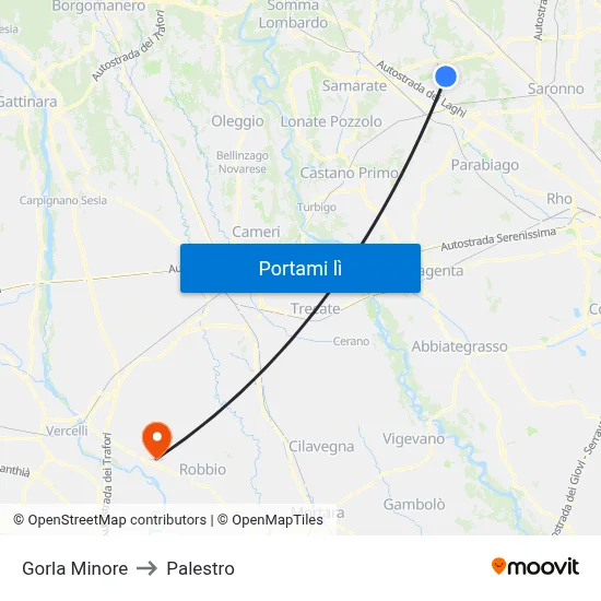 Gorla Minore to Palestro map