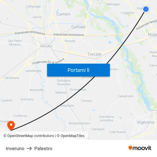 Inveruno to Palestro map