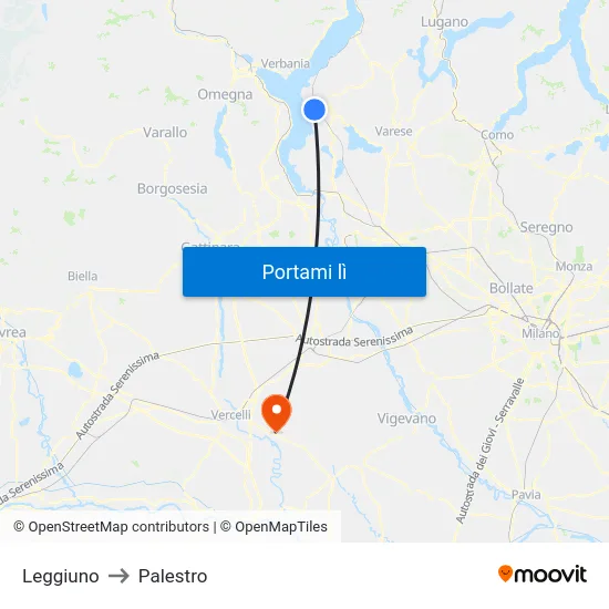 Leggiuno to Palestro map