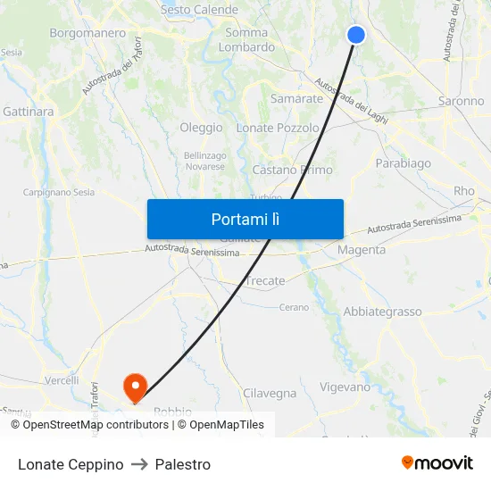 Lonate Ceppino to Palestro map