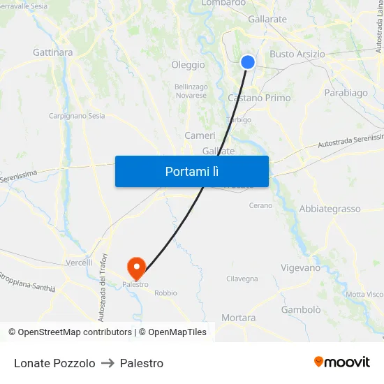 Lonate Pozzolo to Palestro map