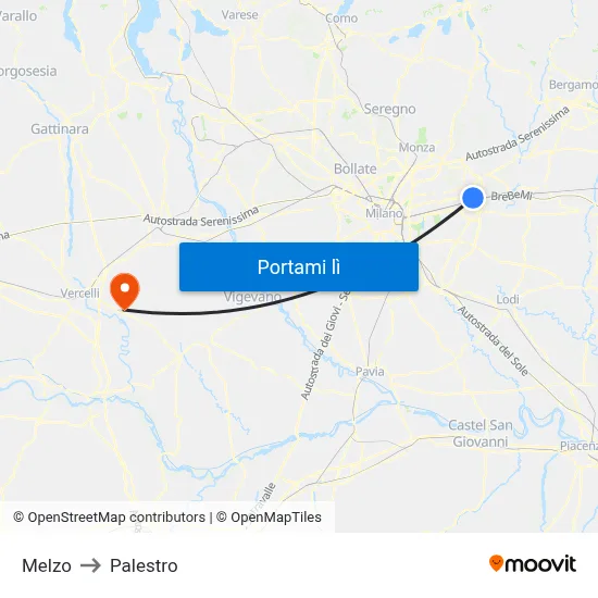 Melzo to Palestro map