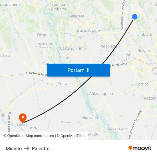 Misinto to Palestro map
