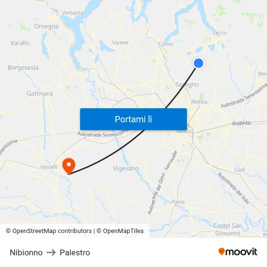 Nibionno to Palestro map