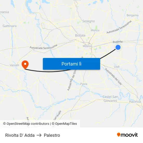 Rivolta D' Adda to Palestro map