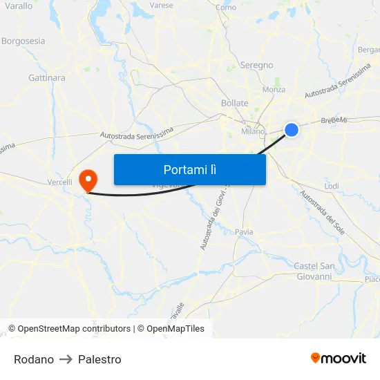 Rodano to Palestro map