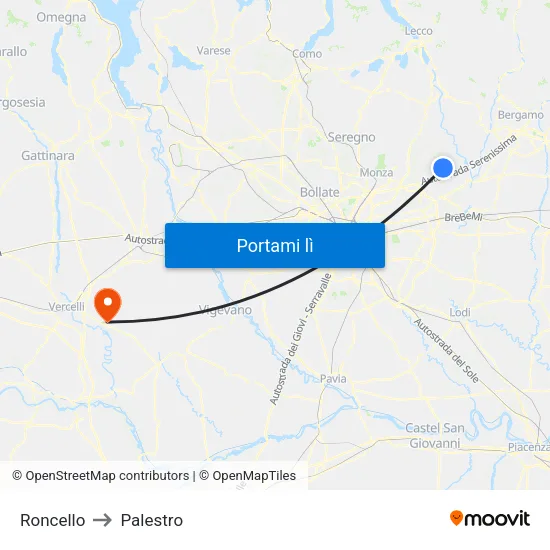 Roncello to Palestro map