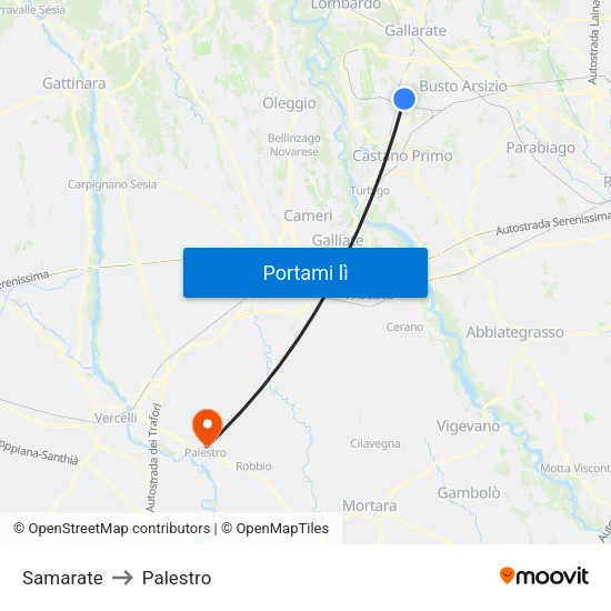 Samarate to Palestro map