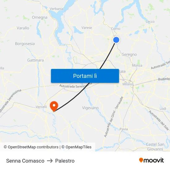 Senna Comasco to Palestro map
