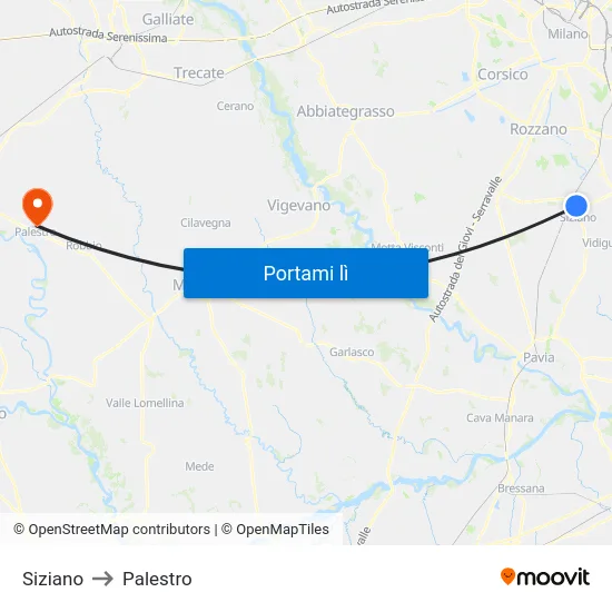 Siziano to Palestro map
