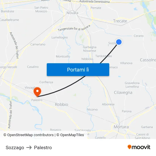 Sozzago to Palestro map