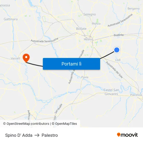 Spino D' Adda to Palestro map