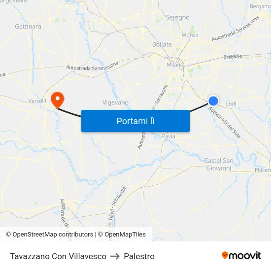 Tavazzano Con Villavesco to Palestro map