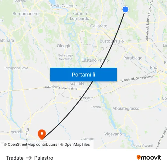 Tradate to Palestro map