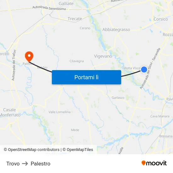 Trovo to Palestro map