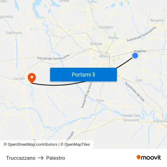 Truccazzano to Palestro map
