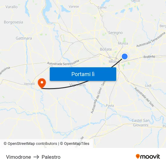 Vimodrone to Palestro map