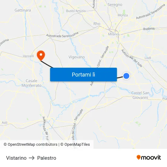 Vistarino to Palestro map