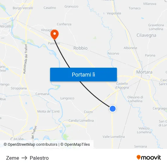 Zeme to Palestro map
