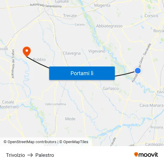 Trivolzio to Palestro map