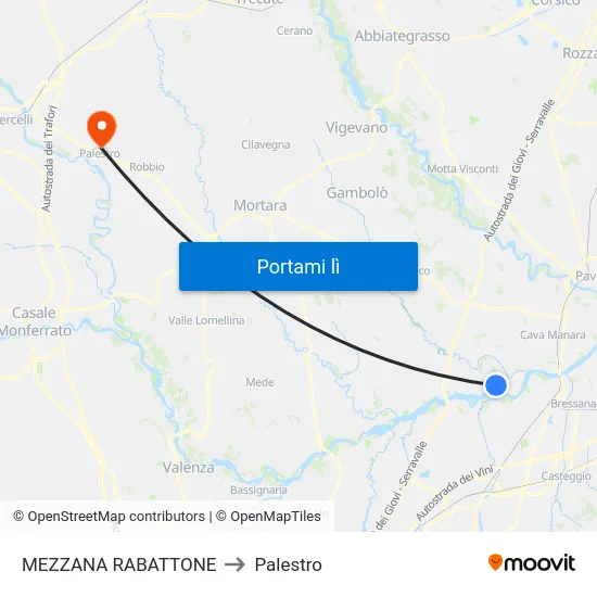 MEZZANA RABATTONE to Palestro map
