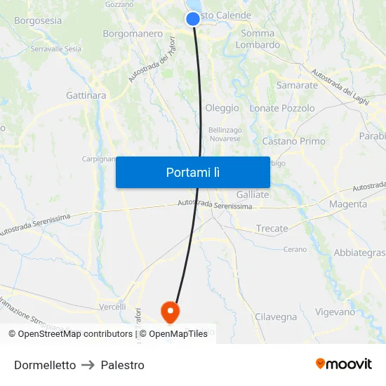 Dormelletto to Palestro map