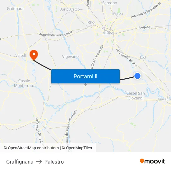 Graffignana to Palestro map