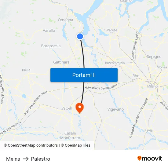 Meina to Palestro map