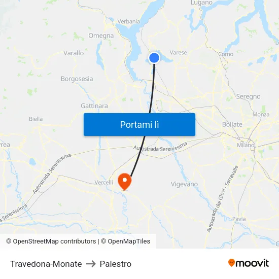 Travedona-Monate to Palestro map