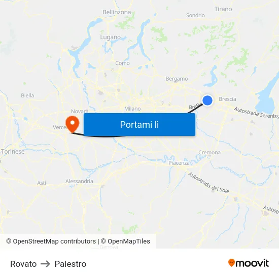 Rovato to Palestro map