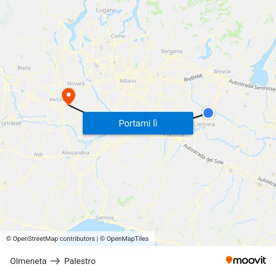 Olmeneta to Palestro map