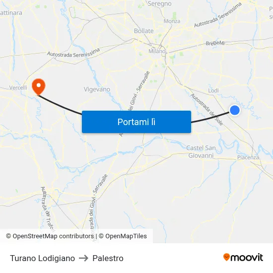 Turano Lodigiano to Palestro map
