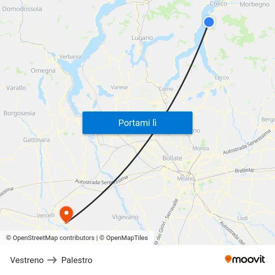 Vestreno to Palestro map