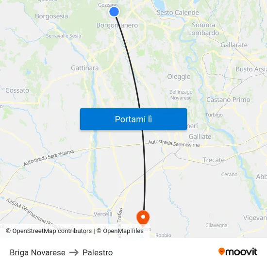 Briga Novarese to Palestro map