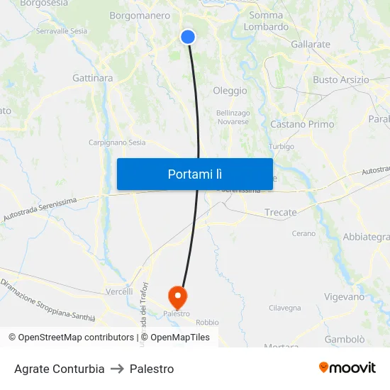 Agrate Conturbia to Palestro map