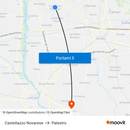 Castellazzo Novarese to Palestro map