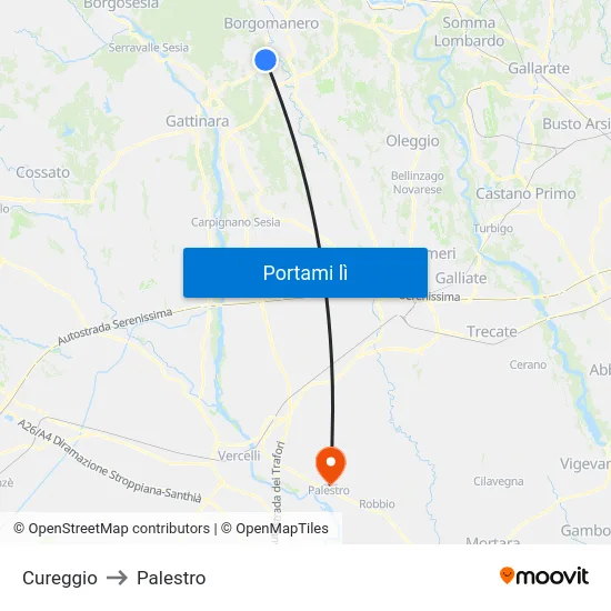 Cureggio to Palestro map