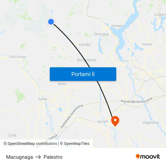 Macugnaga to Palestro map