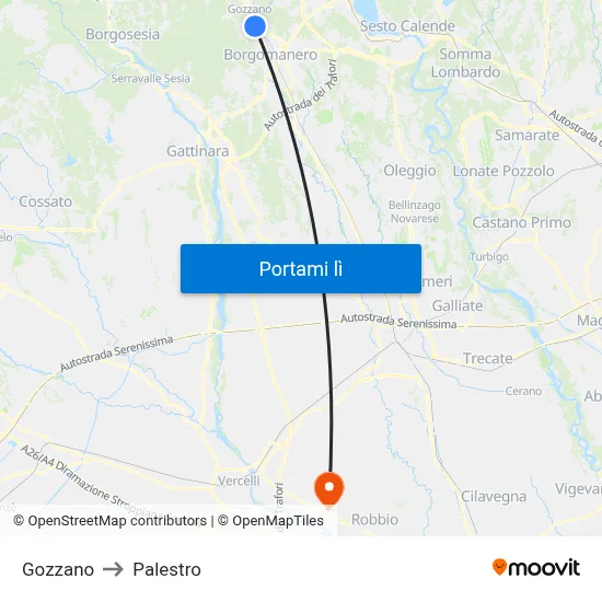 Gozzano to Palestro map