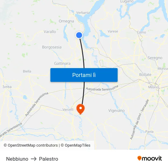Nebbiuno to Palestro map