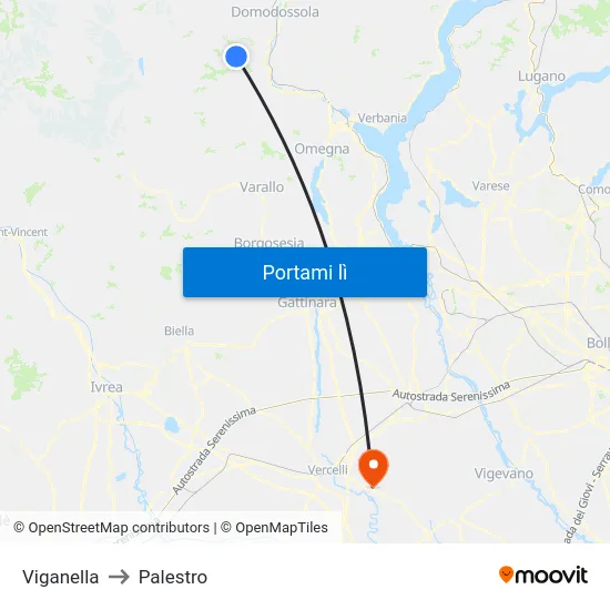Viganella to Palestro map