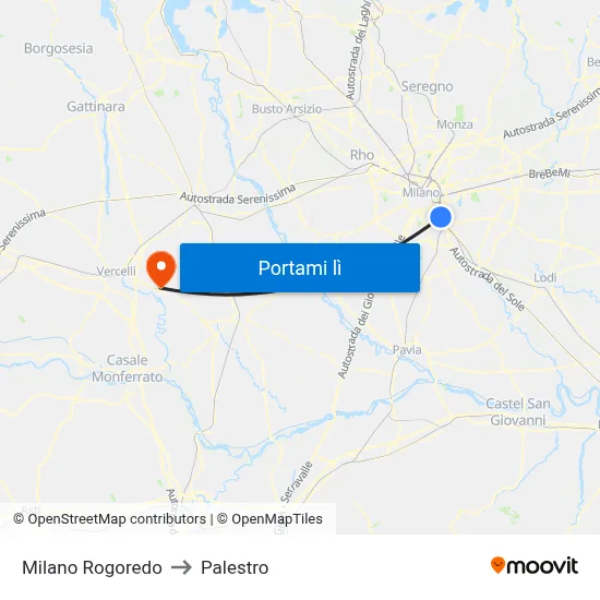 Milano Rogoredo to Palestro map