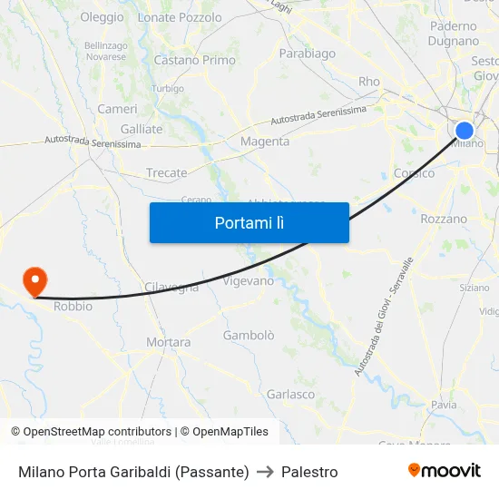 Milano Porta Garibaldi (Passante) to Palestro map