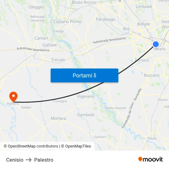 Cenisio to Palestro map