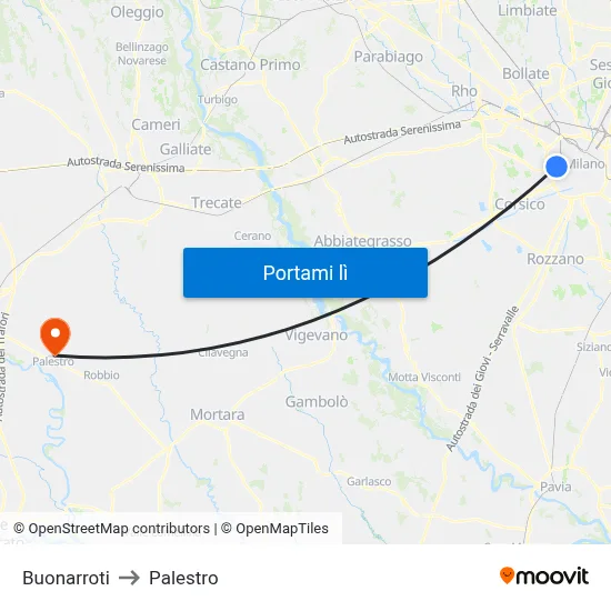 Buonarroti to Palestro map