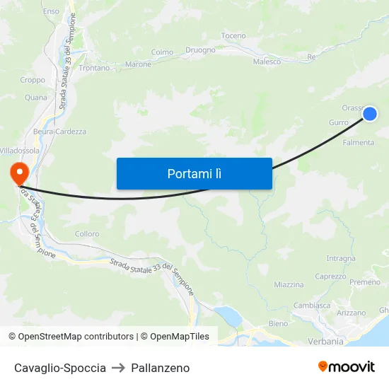 Cavaglio-Spoccia to Pallanzeno map